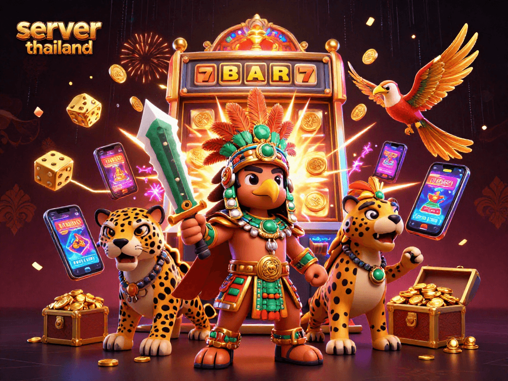 Engage with server thailand slots as Aztec warriors celebrate jackpot wins amidst vibrant casino chaos.