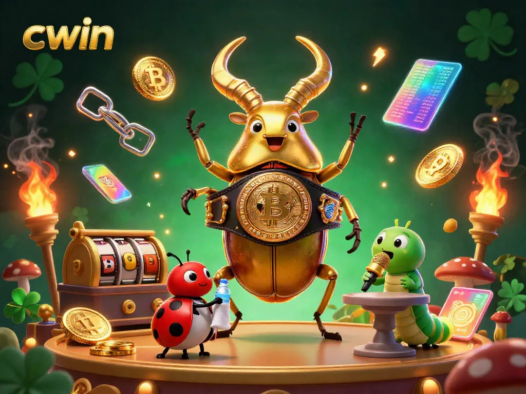 Engage with exciting gaming options on CWIN featuring vivid scenes of slot reels, Bitcoin coins, and dynamic gaming elements.