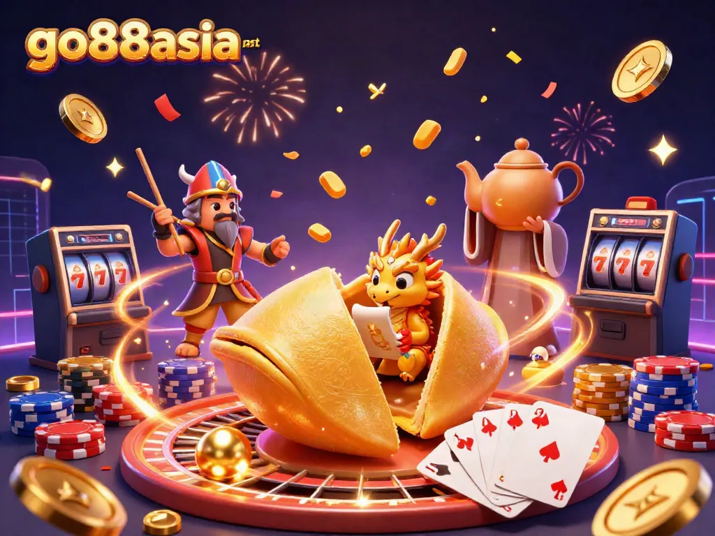 Engage in vibrant gaming with go88asia net, featuring fortune cookies, dragons, and golden treasures.