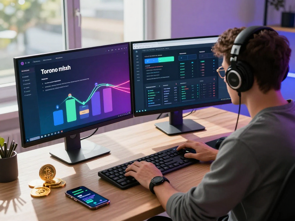 Engaging Tornado Cash workspace showing a user interacting with crypto mixer on dual monitors, emphasizing privacy and security in blockchain.