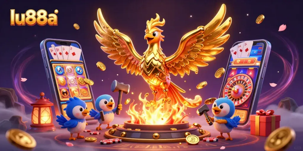 Experience thrilling gameplay with lu88a's golden phoenix and vibrant casino elements.